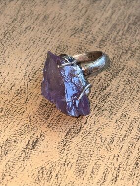 Raw Amethyst Statement Ring - Purple Gemstone Silver Band
